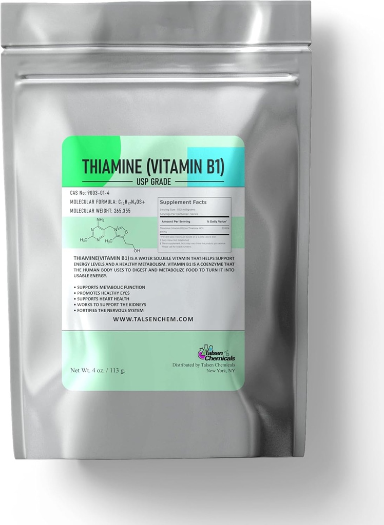 Poudre de supplément de vitamine B1 (4 once/113 grammes) Poudre de vitamine B1 de thiamine transformer les aliments en énergie Thiamine (vitamine B1) pour le métabolisme de l'énergie et le soutien de la fonction nerveuse