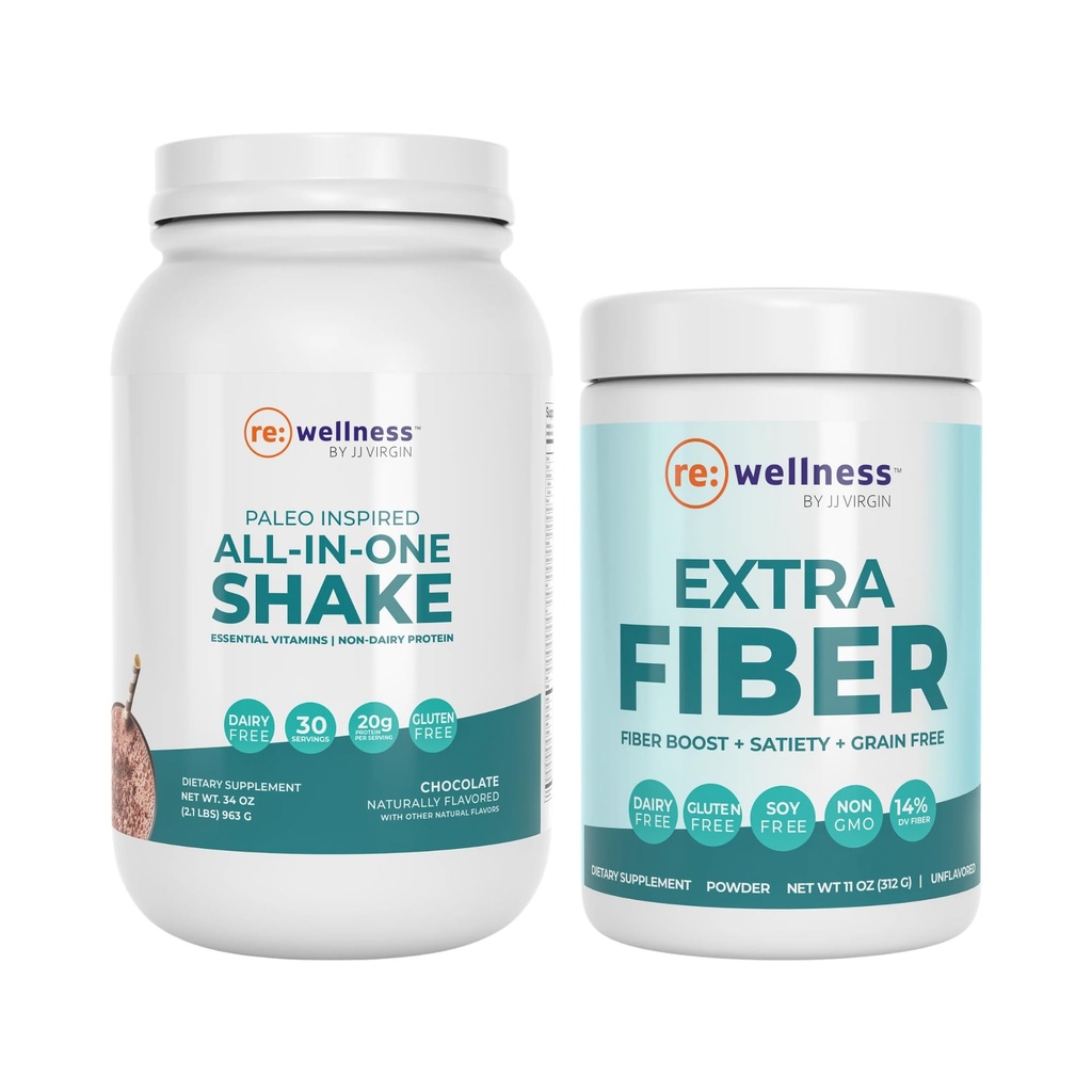 Reignite Wellness by JJ Virgin Chocolate Paleo All-in-One Shake et supplément de poudre de fibre supplémentaire
