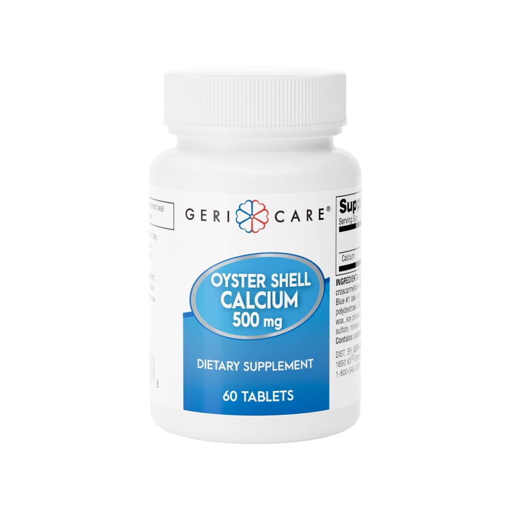 Gericare Oyster Shell Calcium 500 mg, Knochengesundheit, Nahrungsergänzung, 60 Count (Pack von 1)
