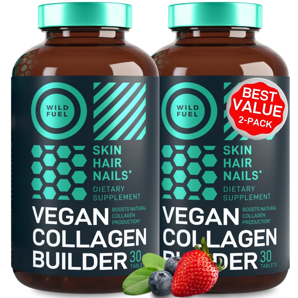 Vegan Collagen Booster Tablets - Cruelty-Free Vegan Collagen Supplements - Biotin, Bio-Superfood, Pflanzenbasierte Collagen Vitamine für Haut, Haar, Nägel - 2-Pack, 60 Vegeterian Collagen Boost Pillen