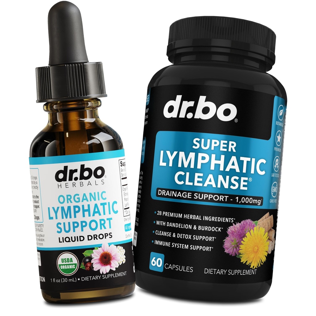 Suppléments Lymphatiques Drainage Drops & Pills - Support Lymphatique Organique Drops Liquides Nettoyer Capsules avec Echinacea, Ginger, Dandelion, Supplément Racine Rouge Lymph Node Nettoyer Système Drainage