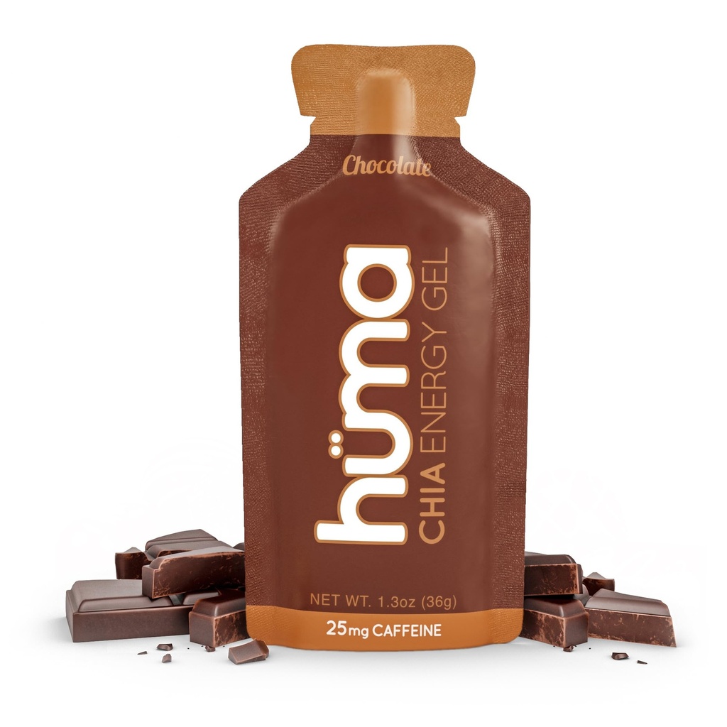 Huma Chia Energy Gel, Schokolade, 12 Gele, 25mg Koffein - Premier Sporternährung für Endurance Übung