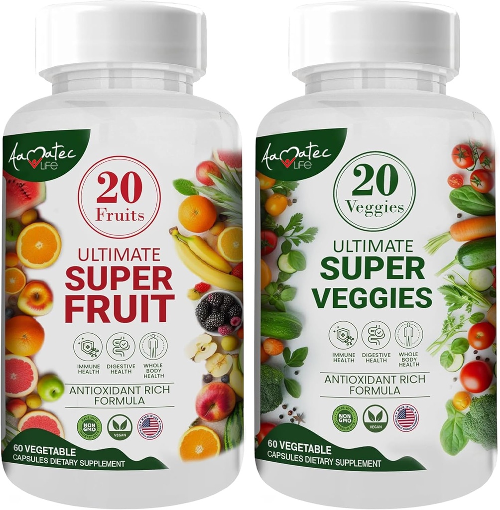 Aamatec Life Fruit and Veggies Ergänzungen mit 70 Früchten & Gemüse | Stärke Superfood Ergänzungen für Männer & Frauen | Ernährungsbilanz | Natürliche Frucht und Gemüse Kapseln 120 Kapseln
