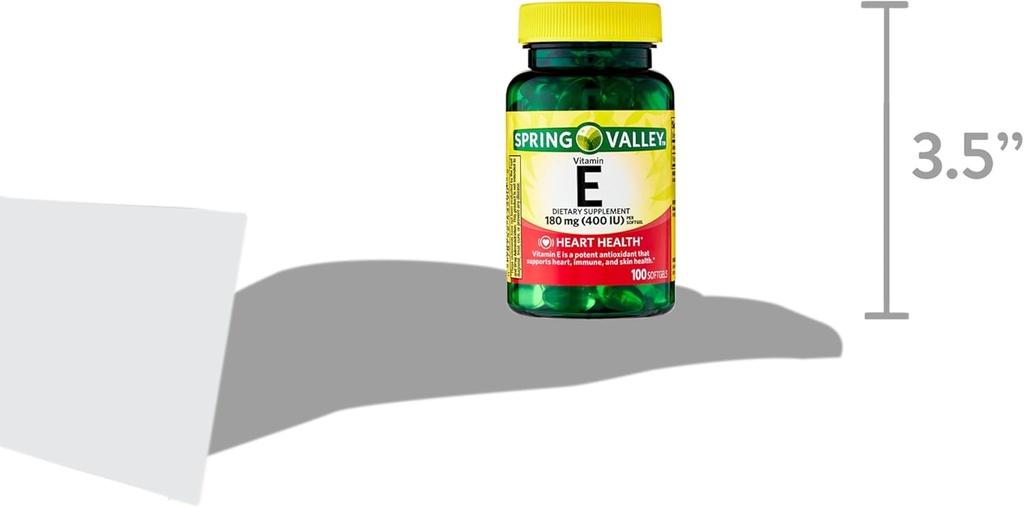 Spring Valley Vitamine E Santé cardiaque Supplément alimentaire Softgels, 180 mg (400 UI), 200 Compte