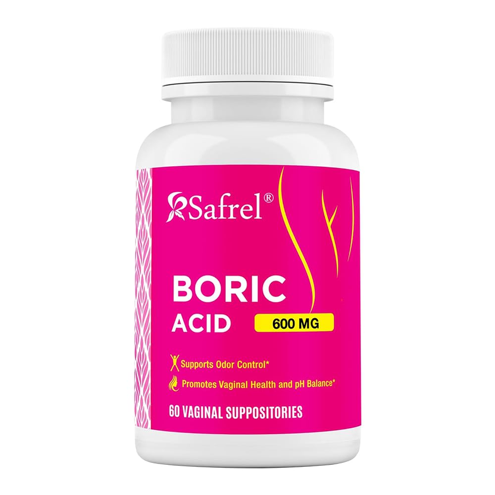 Safrel Boric Acid Vaginal Suppositories - 60 Count (1-Pack) – 100% reine USA-Made, unterstützt Intimate & Vaginal Health, pH Balance, Odor Control - Women's Wellness Essential