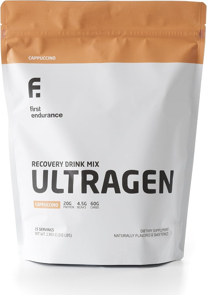 FIRST ENDURANCE Ultragen Workout Recovery Drink Powder, Protein Mix, steigert Energie, beschleunigt Erholung | Cappuccino, 15 Servierungen