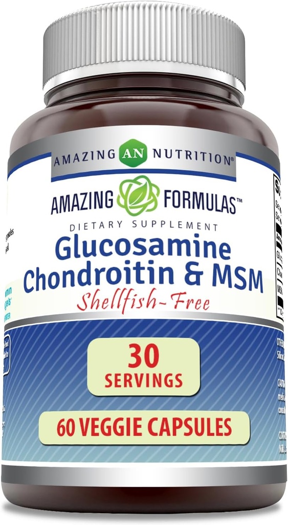 Erstaunliche Formeln Glucosamin Chondroitin & MSM 60 Veggie Kapseln | Shellfish Free | Non-GMO | Gluten Free Made in USA | Ideal für Vegetarier