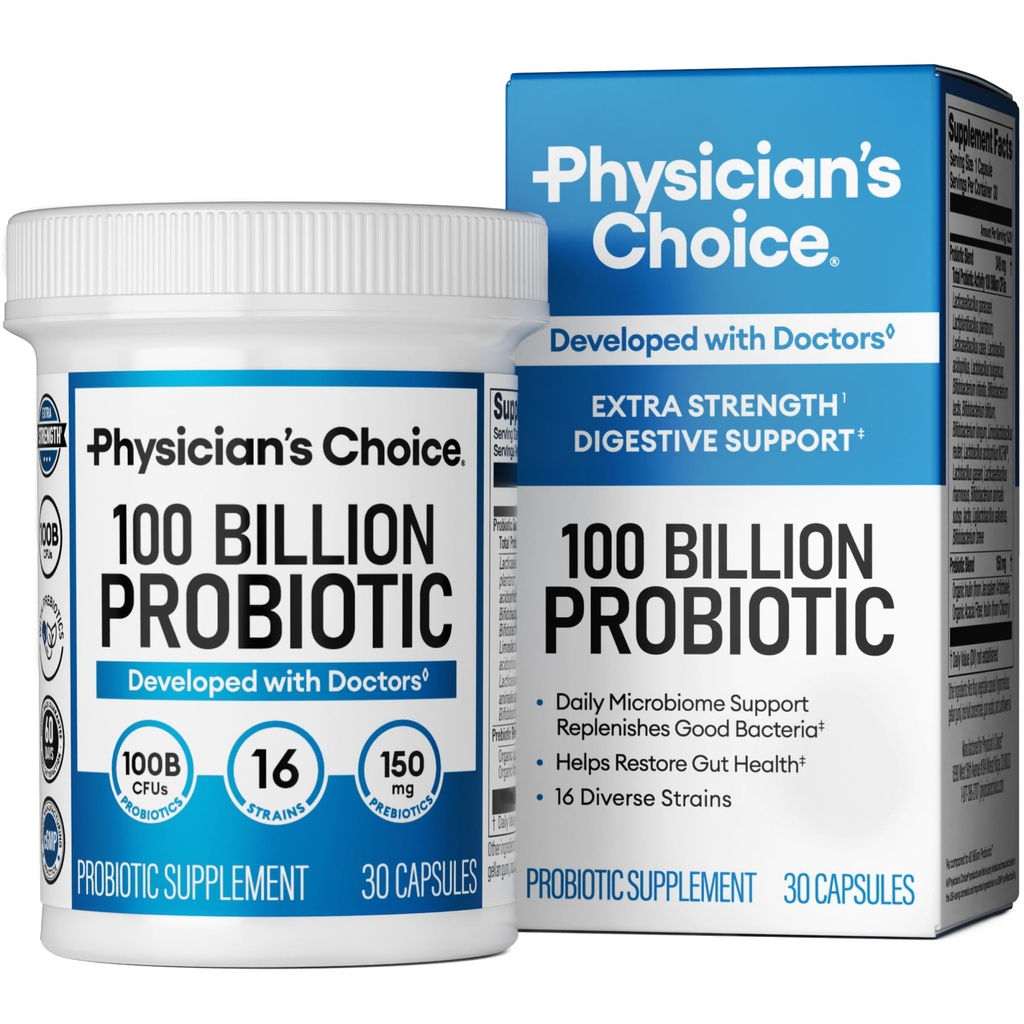 Arztwahl 100 Milliarden Advanced Probiotic - 16 Stämme + Organische Präbiotika - Verdauungs- und Darmgesundheit - Unterstützt Gelegentliche Verstopfung, Durchfall, Gas & Blähungen - Probiotika für Frauen & Männer