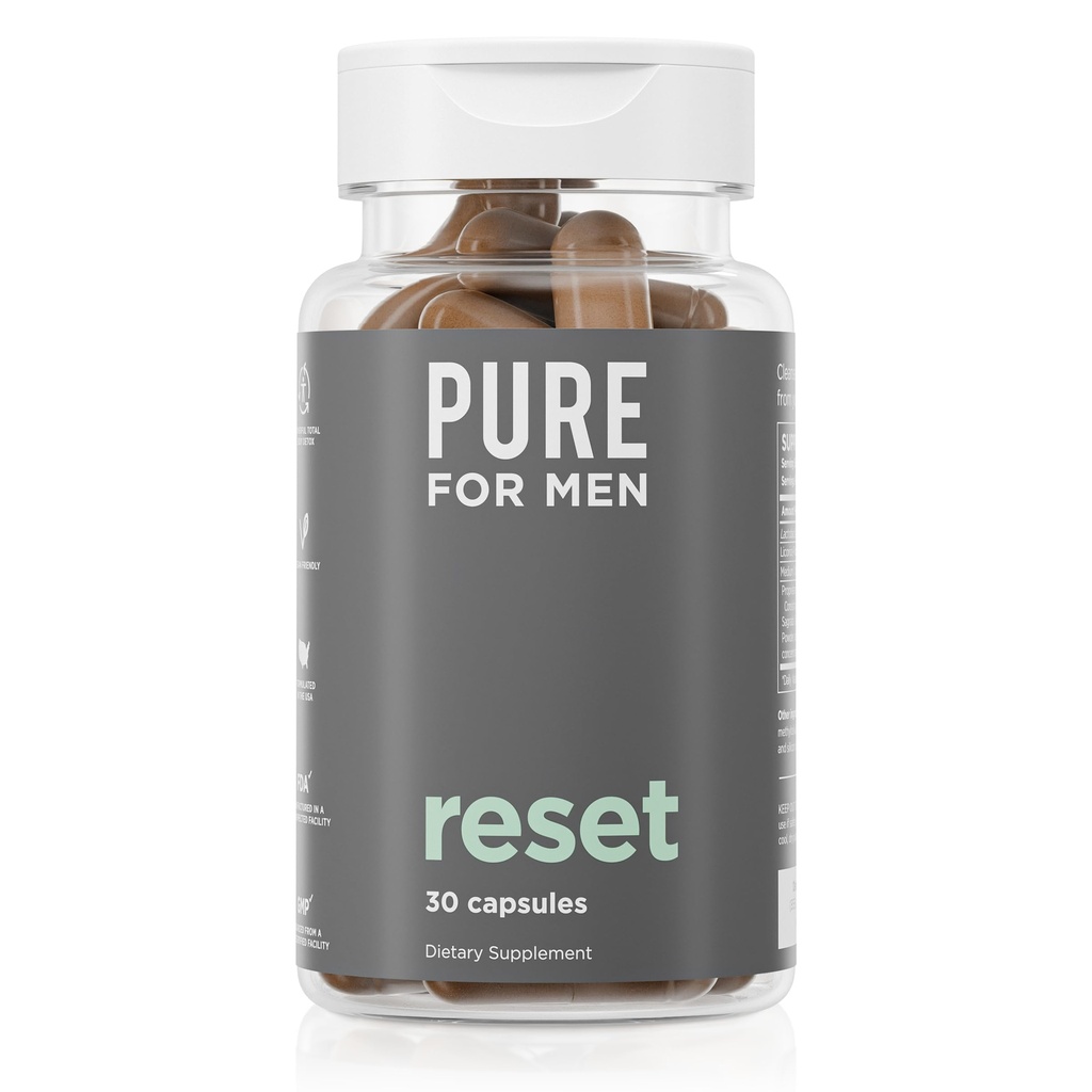 Pure pour les hommes Detox Supplement, Réinitialisation Promote la santé digestive et Gut, Aide à supprimer les toxines et soutient le système immunitaire, Colon Cleanse