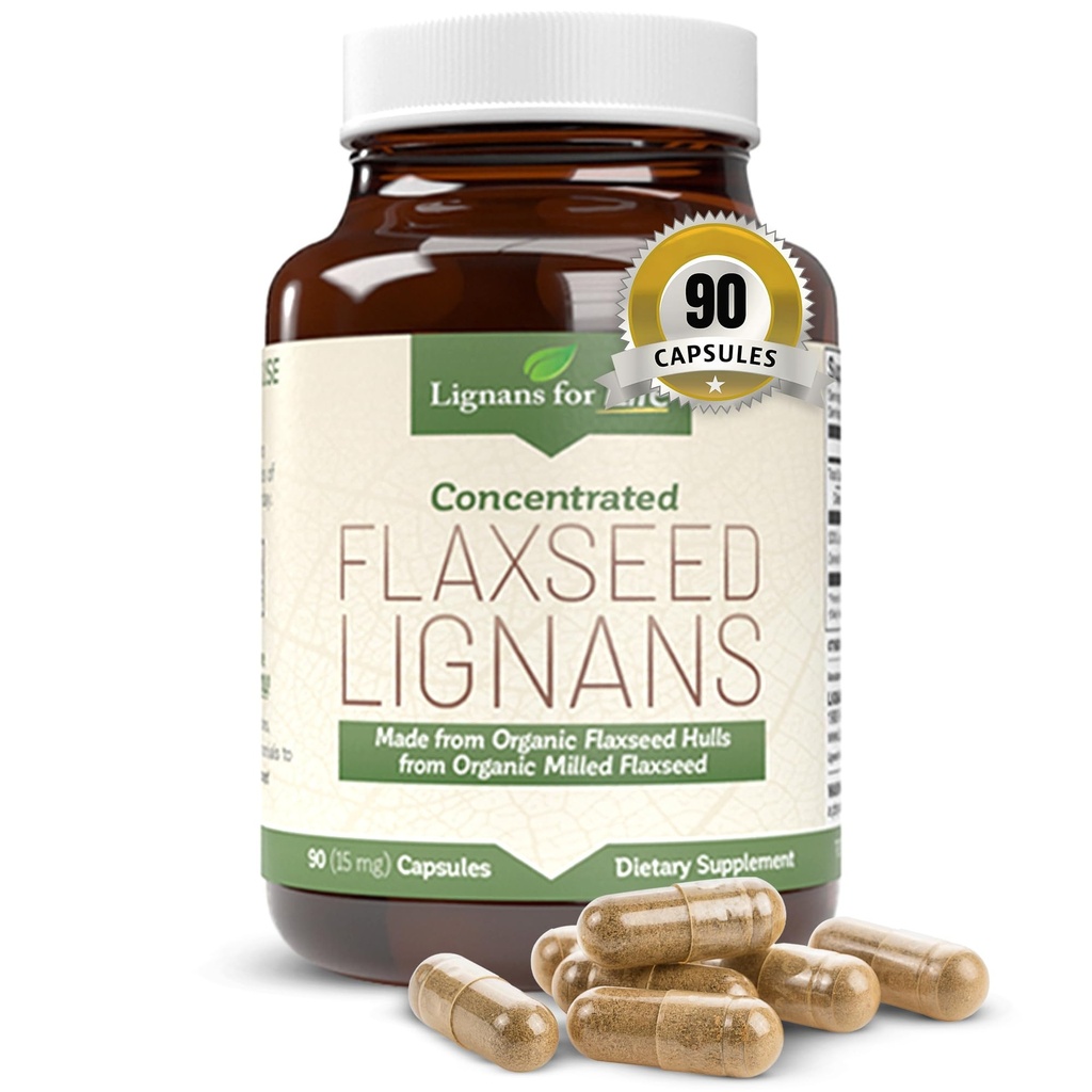 Lignans pour la vie Lignans de lin pour chiens et personnes - Supplément de lin biologique pour le soutien de l'hormone, 15mg 90 capsules, graines de lin pour chiens et femmes, haute fibre