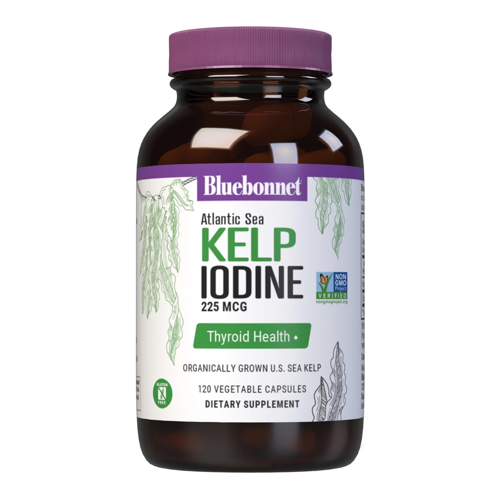 Bluebonnet Nutrition Atlantic Sea Kelp Iodine 225 mcg - Bioally Grown U.S. Sea Kelp - Non-GMO Project Verified, Gluten-Free, Soy-Free, Dairy-Free - 120 Gemüsekapseln