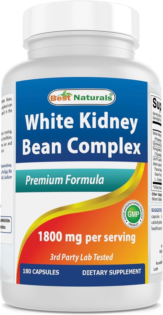 Best Naturals White Kidney Bean Complex 1800 mg Pro Serving- 180 Kapseln. Nicht-GVO und Glutenfrei