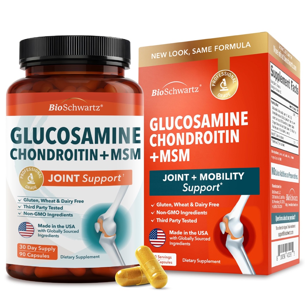 Glucosamin Chondroitin MSM Joint Support Supplement - Collagen Peptides, Turmeric and Ginger, Hyaluronsäure, Glucosamine Chondroitin Sulfat für Joint Comfort - Glutenfrei, Non GMO, 90 Kapseln