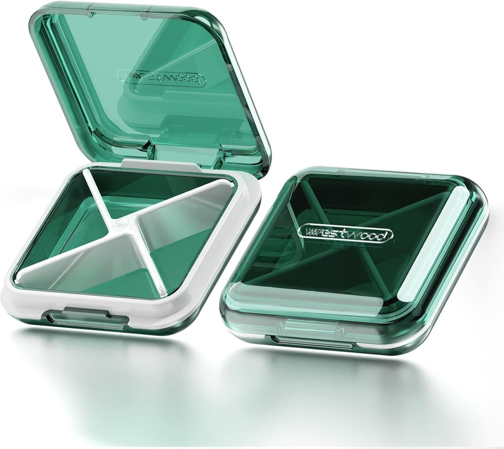 DUBSTAR Organisateur quotidien de pilules,4 Compartiments Portable voyage petit cas de pilule, boîte à pilules pour la poche de Purse pour tenir les vitamines, huile de foie de morue, suppléments et médicaments (vert)