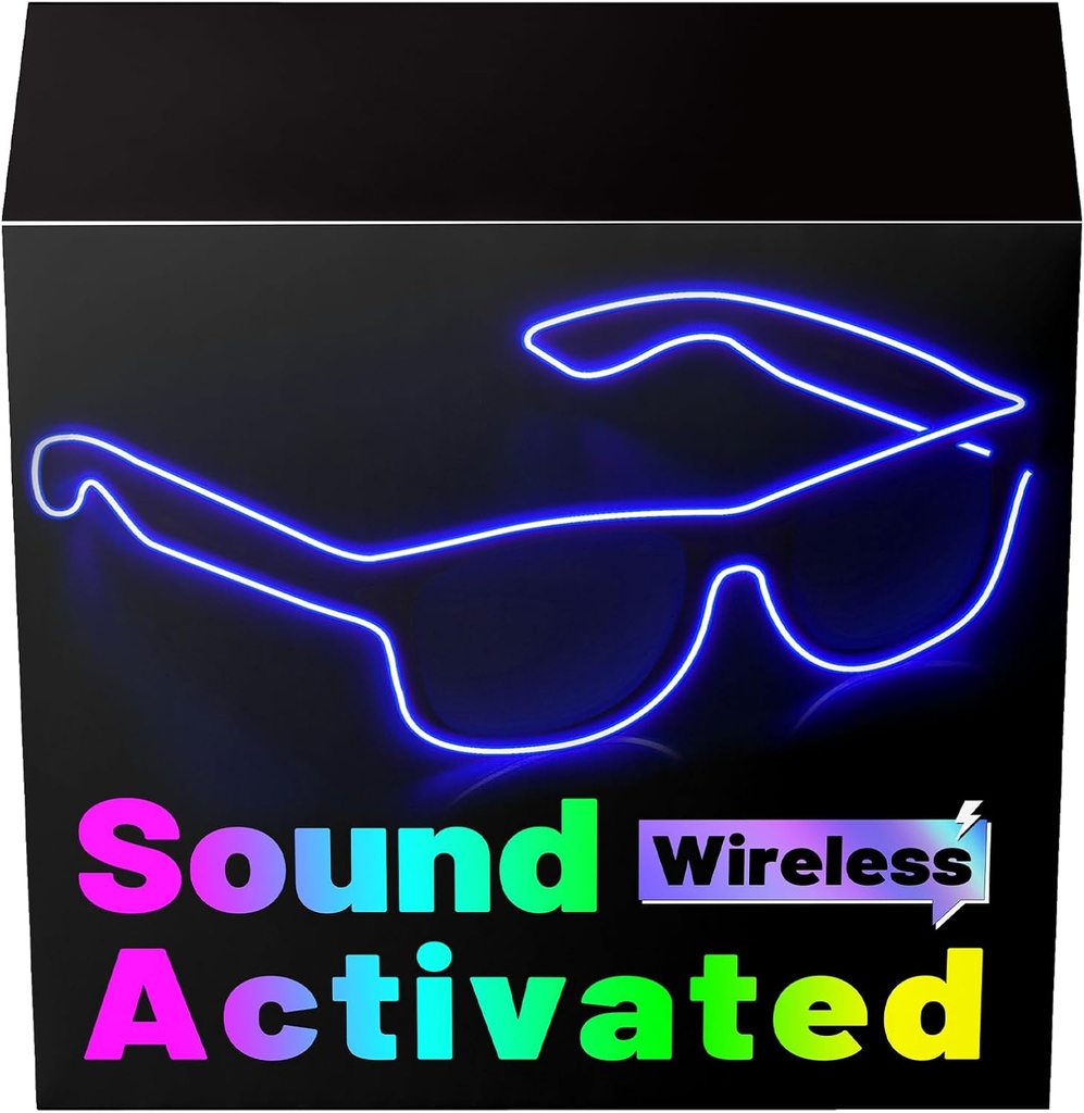 YouRfocus Sound Activated LED Wireless Light up Glasses, Neon Glasses Glow in the Dark for Rave Party, EDM