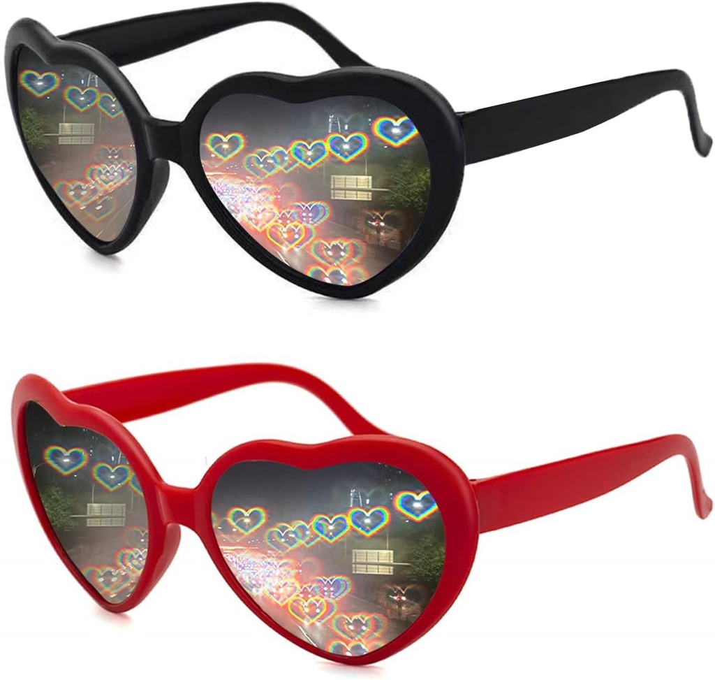 2 Pack Heart Shaped Diffraction Gläser für Damen, Herzeffekt Sonnenbrillen sind perfekt für Valentinstag Accessoires, Rave Party, Hochzeitsfeier, Musikalische Abend, Feuerwerk Shows.