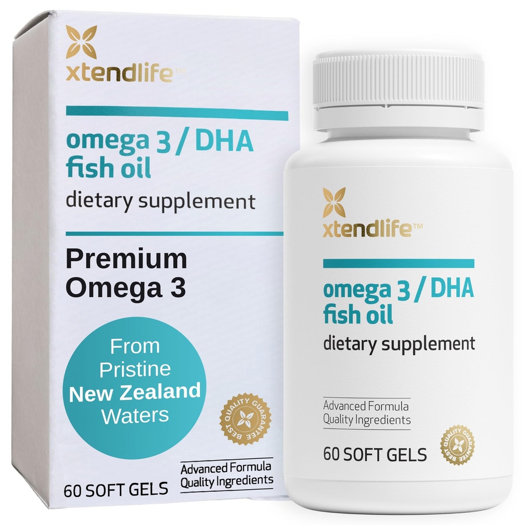 Xtendlife Omega 3 DHA Fischöl - 1100mg mit 700mg DHA und 300mg EPA - Omega 3 6 9 Ergänzung für Herz und Gehirn - 1 Monat Versorgung (60 Zähler)