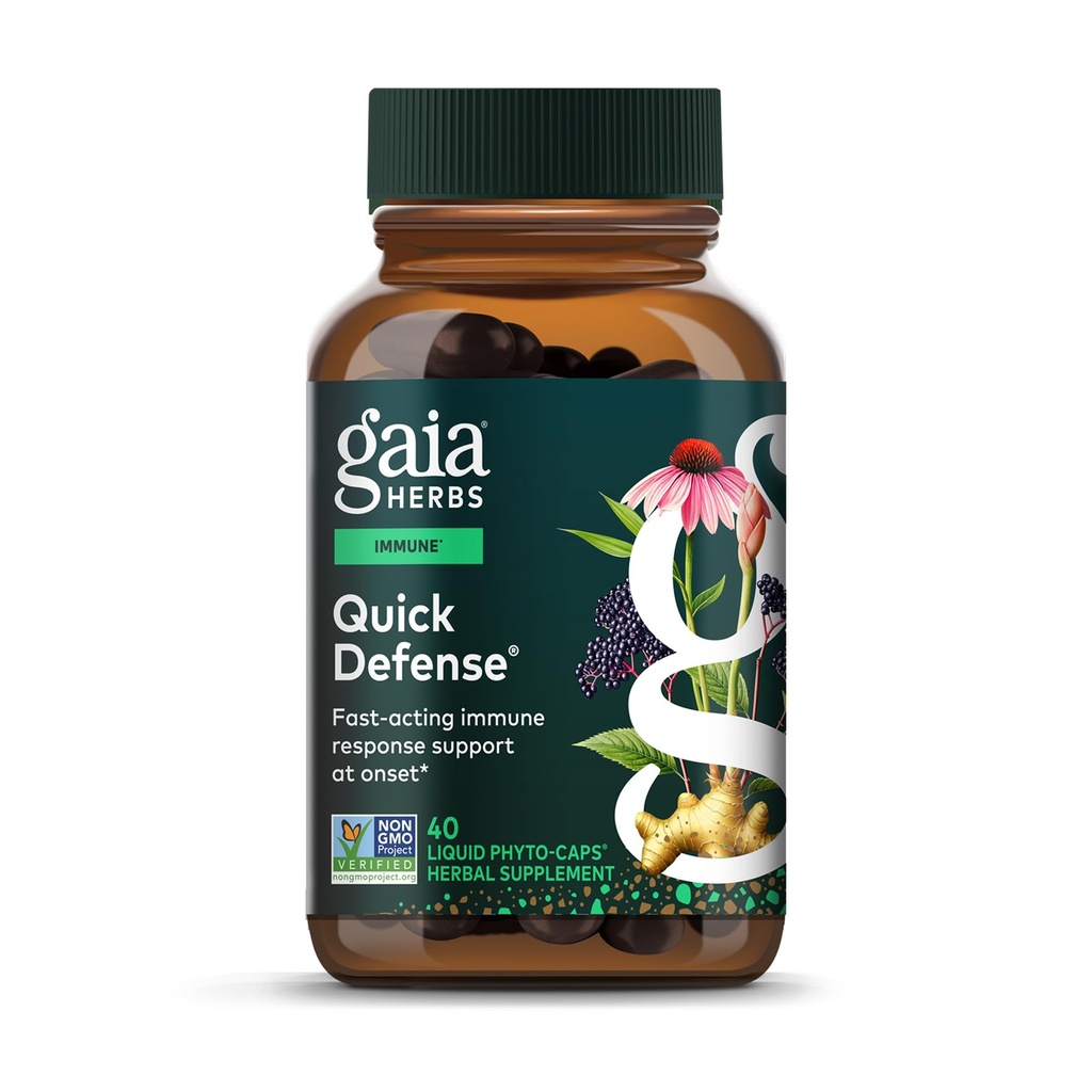 Gaia Herbs Quick Defense - Supplément de soutien immunitaire à action rapide* - Echinacea, Black Elderberry, Ginger & Andrographis - 40 phytocapsules liquides végétaliens (4 jours d'approvisionnement)