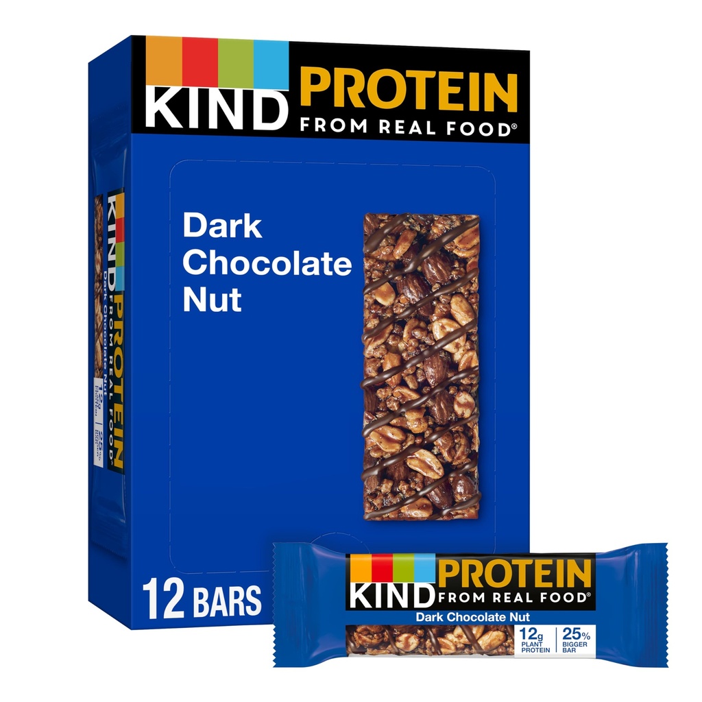 KIND Protein Snack Bar, Dark Chocolate Nut, Gesunde Snacks, Glutenfrei, 12g Pflanzenprotein, 12 Zähler
