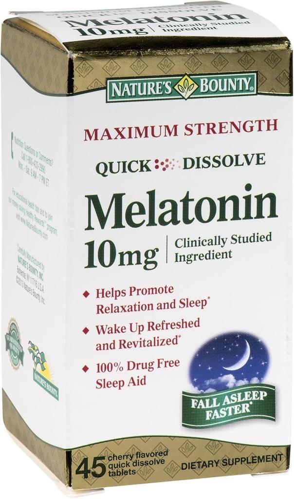 Mélatonine de Bounty de la nature 10 mg Comprimés à dissolution rapide 45 ea (paquet de 3)