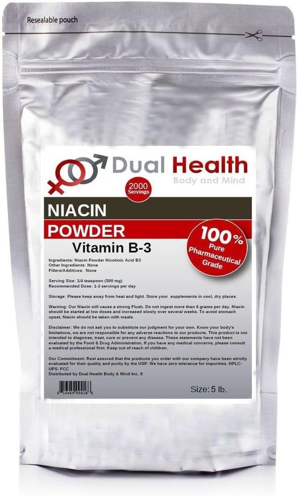 Niacin Pulver (5 lbs) Vitamin B3 Bulk Supplement Sofortige Freisetzung Niacin mit Flush Nicotinic Acid Non-GMO, Vegan, Gluten Free Company Schnelle Absorption Keine GVO, Füllstoffe, Additive oder Schwermetalle
