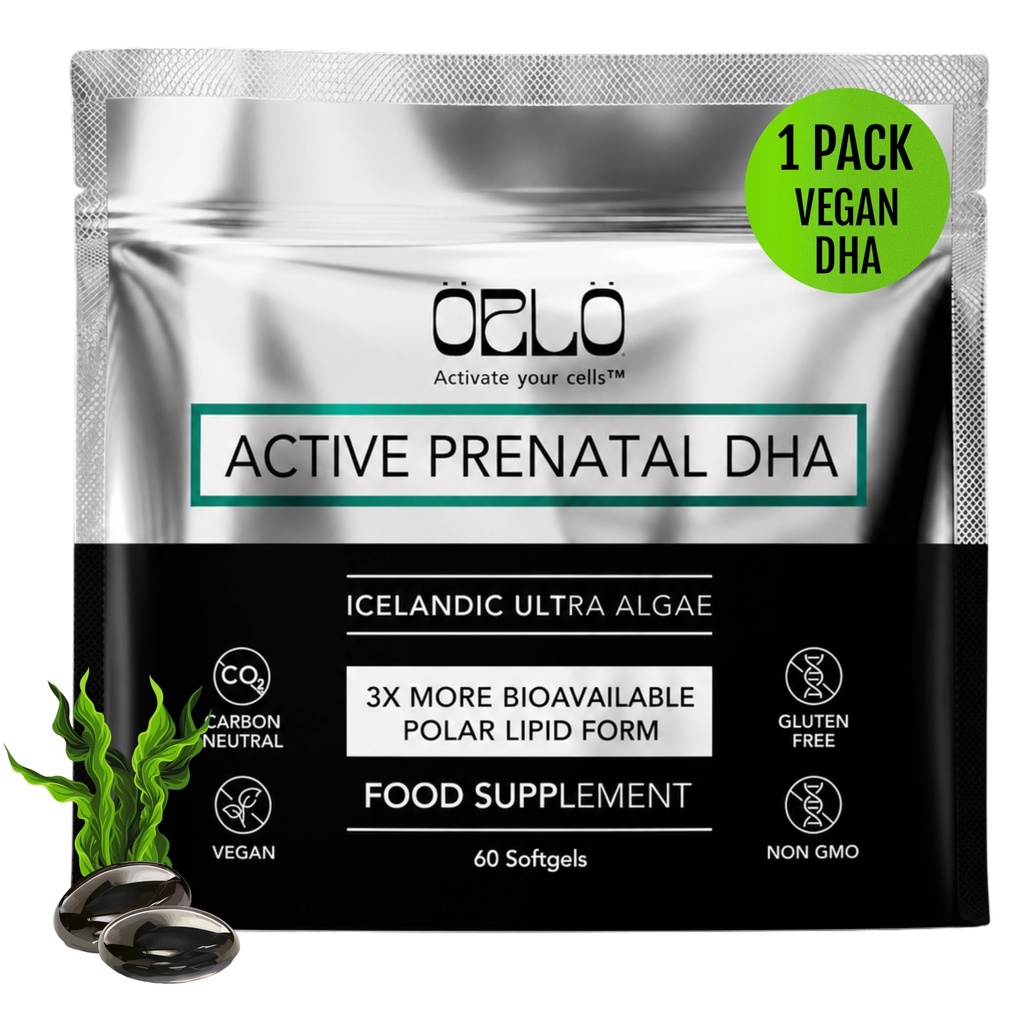 Orlo PRENATAL DHA - Supplément Prénatal DHA Omega 3 - Triple Strength Omega3s - Vegan DHA & EPA - Algae Omega-3 Oil - soutient le développement du cerveau pendant la grossesse et l'allaitement (60 Mini Softgels)