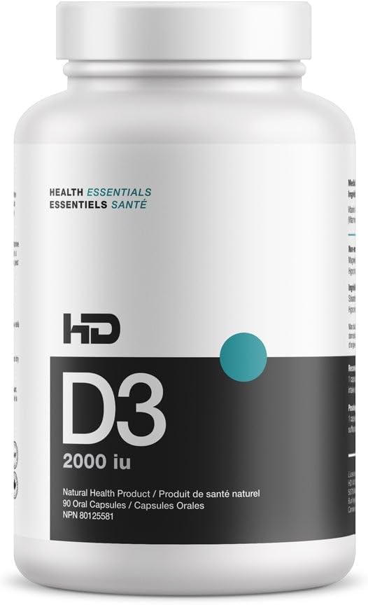 HD MUSCLE HealthHD D3 | 2000iu hohe Potenz Vitamin D3 Ergänzung | Gesunde Muskelfunktion und Erholung | Immununterstützung | Calcium Absorption | 90 Kapseln