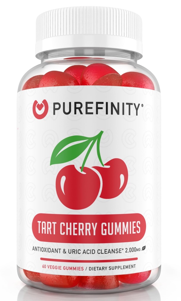 PUREFINITY Tart Cherry Gummis – Uric Acid Flush für Joint Relief & Recovery, Raw Juice Extract Antioxidant – Non-GMO, Glutenfrei, Vegan, 60 Count