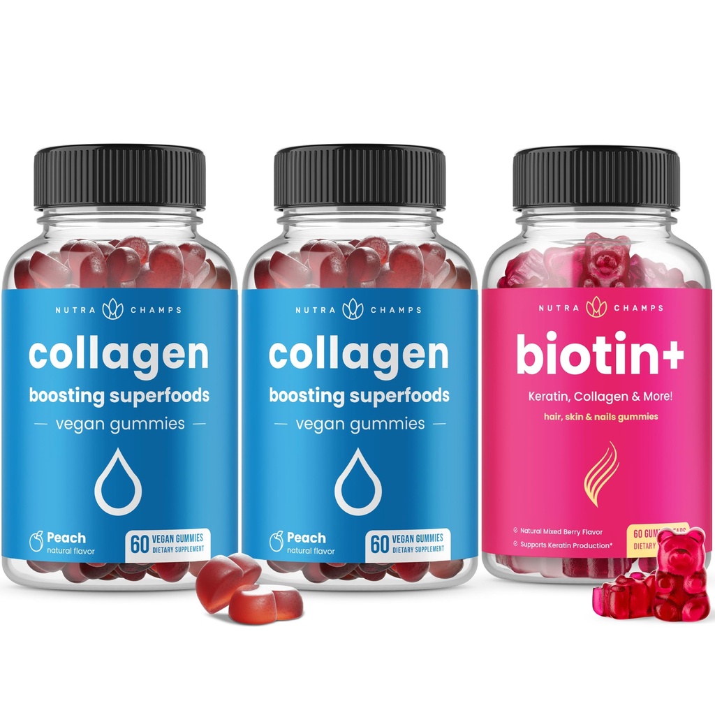 NutraChamps ensemble complet cheveux, peau et ongles - Biotin, collagène, kératine et plus