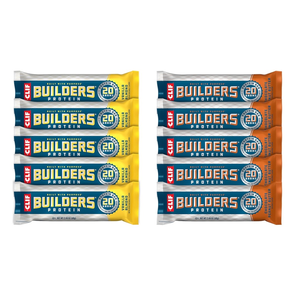 CLIF Builders - Schokoladenkuchen Butter und Vanille Mandel Geschmack - Sorte Pack - Pflanzenbasierte Proteinriegel - Glutenfrei - Non-GMO - Low Glycemic - 20g Protein - 2.4 Unze (10 Count)