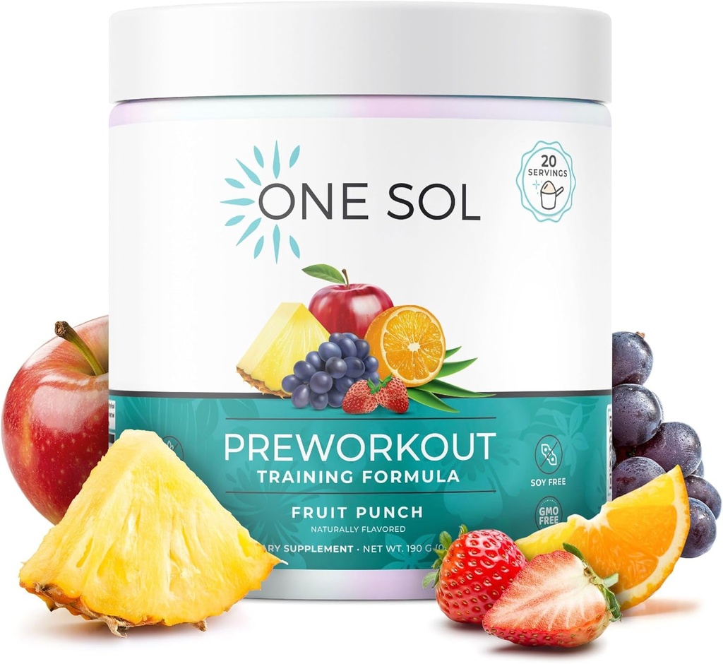 One Sol Pre-Workout für Frauen, Enhanced Pump & Focus, No Jitters or Crash, Natural Ingredients, 100% Vegan, Gluten Free & Soy Free, (Fruit Punch)