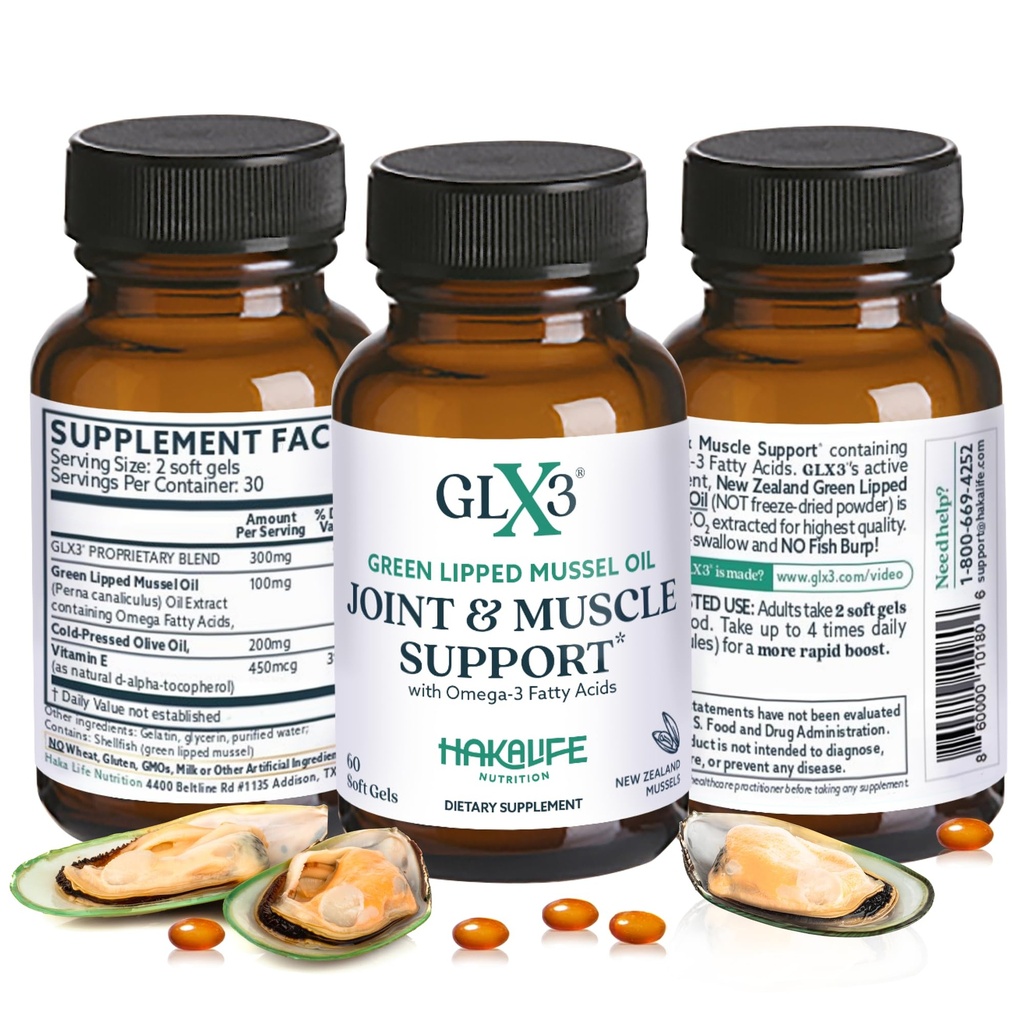 GLX3 Capsules d'huile de moules à lèvres vertes pour le soutien des articulations et des muscles