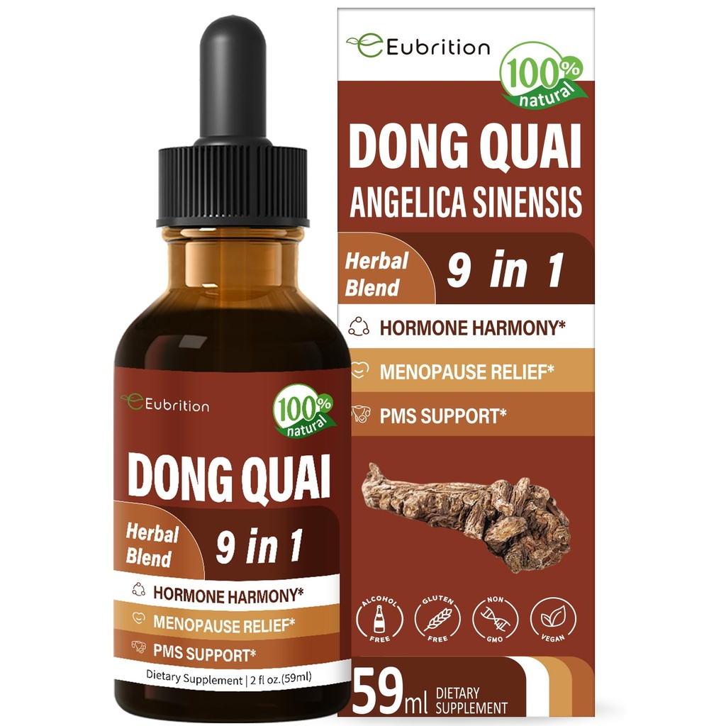 Dong Quai Liquid Supplement für Frauen, Angelica Sinensis Wurzelextrakt Tincture Support Menopause & PMS Relief, Hot Flashes, Kräutermischung Tropfen mit Red Clover Fenugreek. 2oz