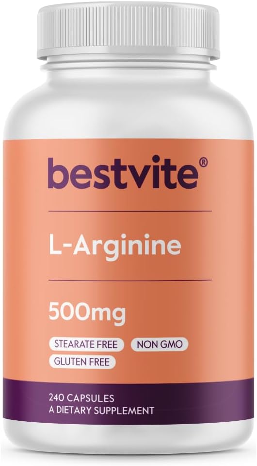 BESTVITE L-Arginin 500mg (240 Kapseln) - Kein Magnesium-Stearate - Kein Silikon-Dioxid - keine Füllstoffe - Nicht GMO - Glutenfrei