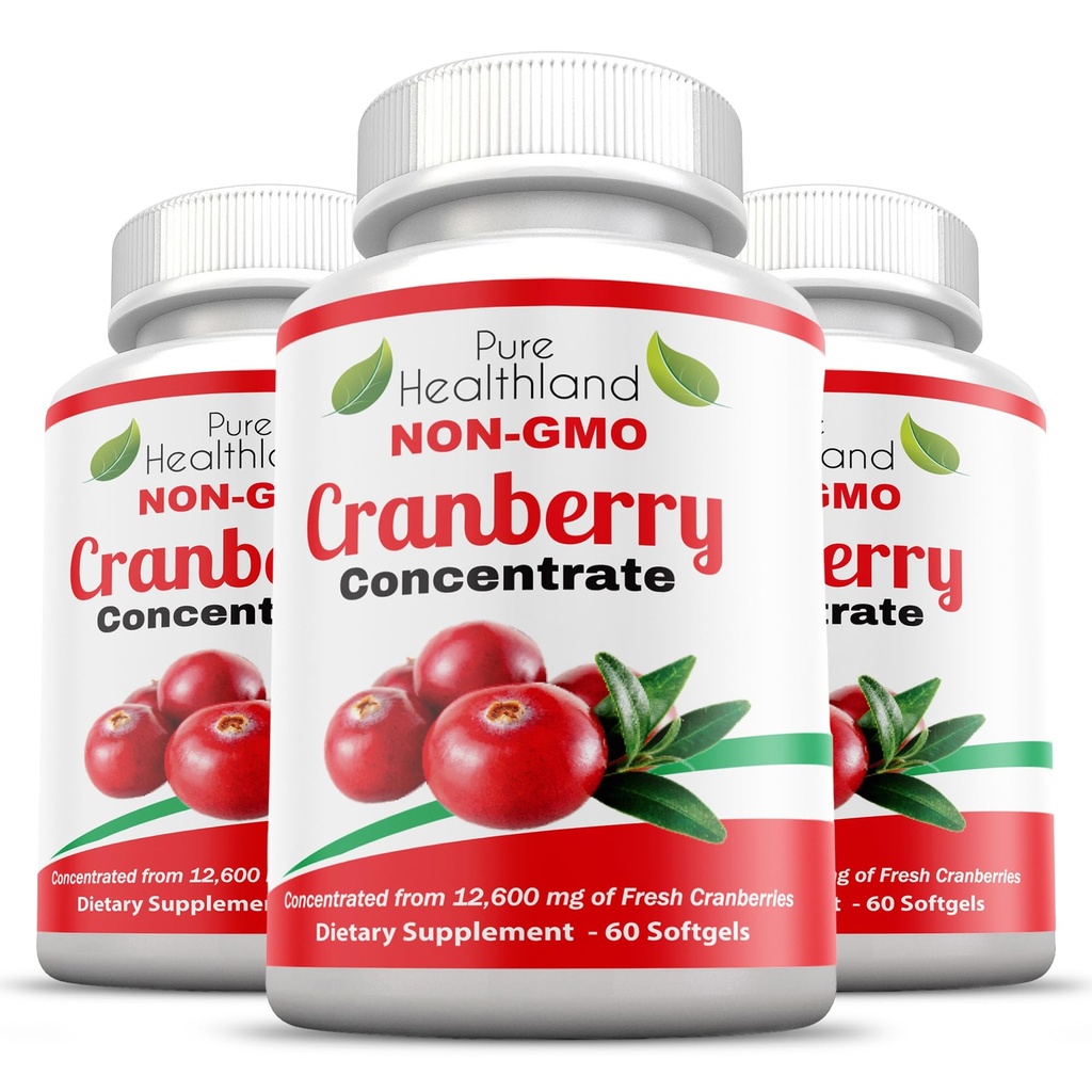 Cranberry Concentrate 252mg Per Softgel | 50:1 Extract | 60 Easy to Swallow Softgels for Men & Women, 3 Bottles