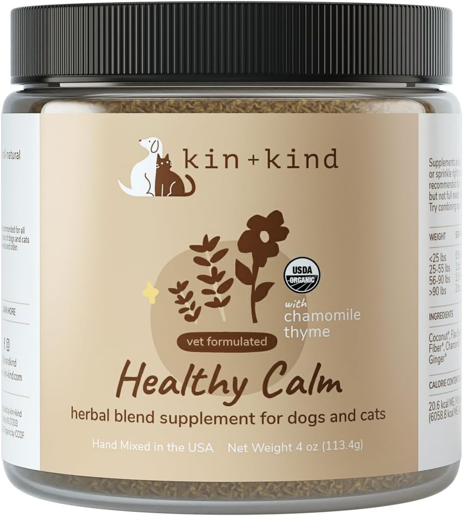 kin+kind Gesunde Becken-Ergänzung für Hunde & Katzen - Vet Formulierte natürliche Formel mit Bio Kamille, Thyme, Apple Pomace, Ingwer und Kokosnuss- Made in USA - 4 oz (Medium)