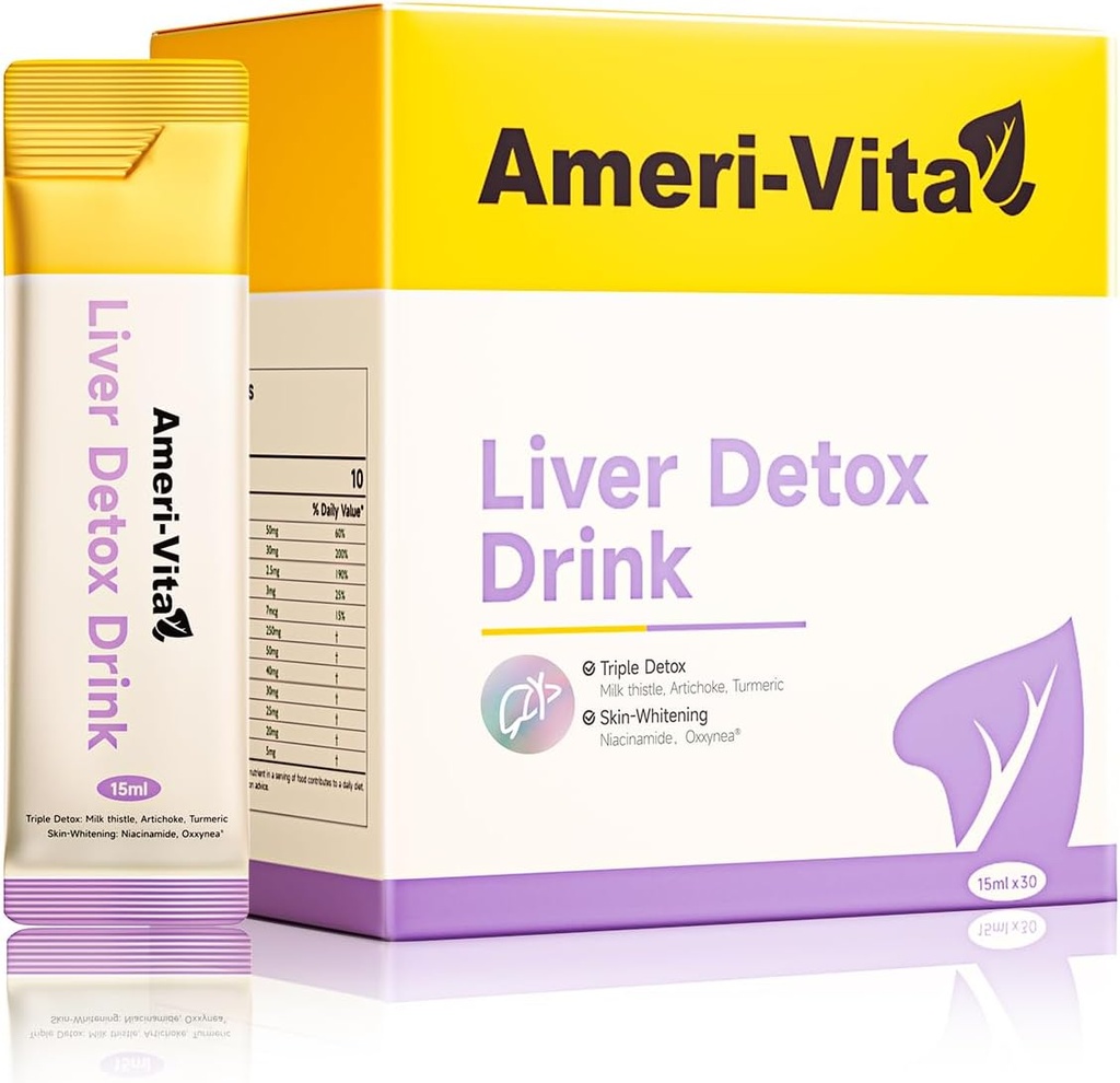 Flüssige Leber-Detox-Getränk-Ergänzung - Milchdistel & Artichoke-Extrakte mit Kurkuma & Inositol - Natürliche Leber-Gesundheitsunterstützung - Zuckerfrei, Non-GMO, Peach Flavor - 30 Sachets
