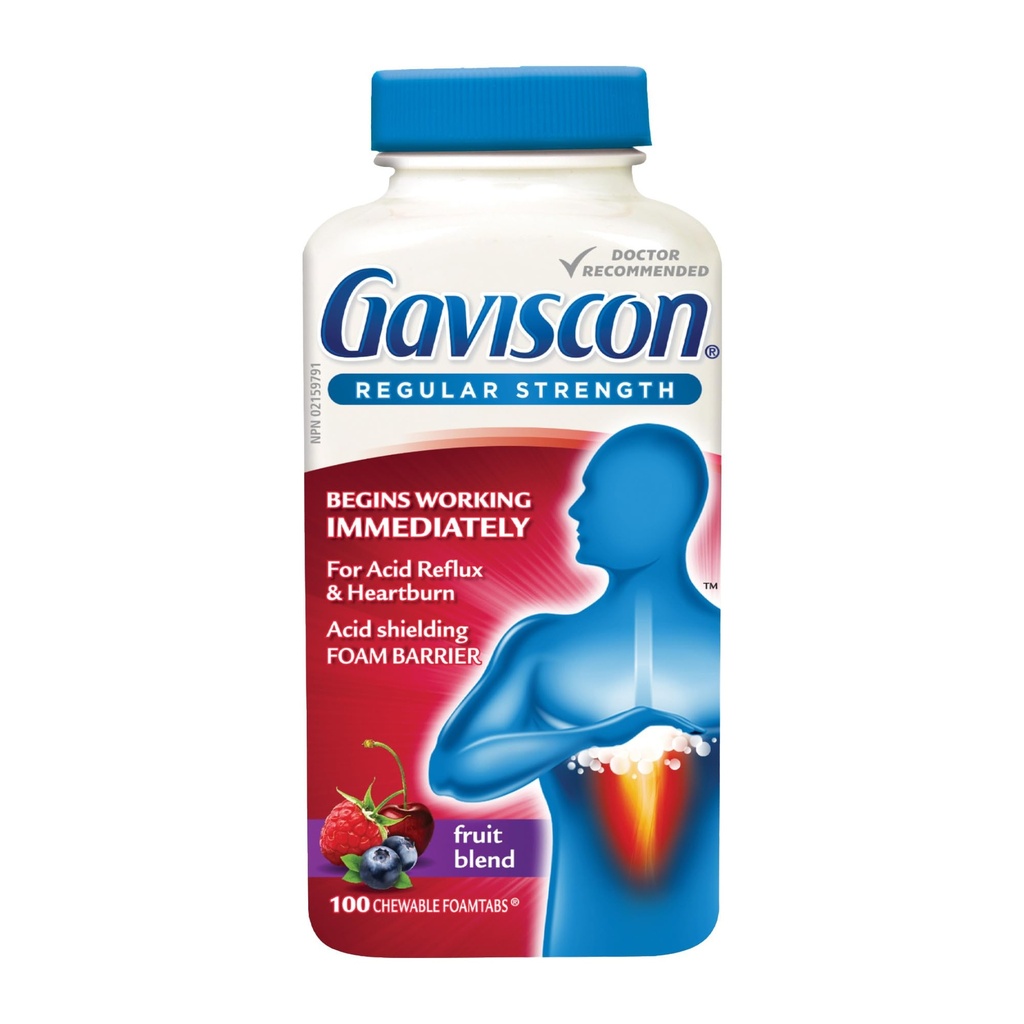 Gaviscon à résistance régulière Antiacide des fruits 100 Comprimés
