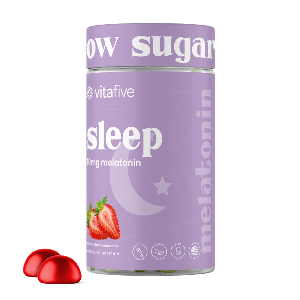 vitafive Extra Strength Melatonin Gummies, 10 mg Melatonin, Schlafhilfe für Erwachsene, Low Sugar, Vegan, Gluten Free Melatonin Supplement (50 Ct)