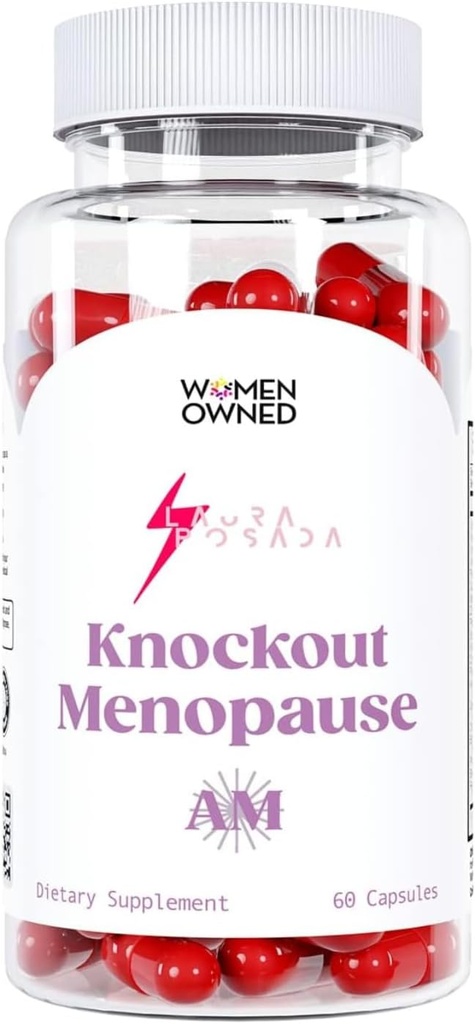 Knockout Menopause AM - Natürliche Menopause + Perimenopause Multi-Symptom Relief für Hot Flashes, Mood Swings, Gewichtszunahme, Mangel an Energie, Fatigue, Kopfschmerzen (1 Monat Versorgung), 60.0 Zähler