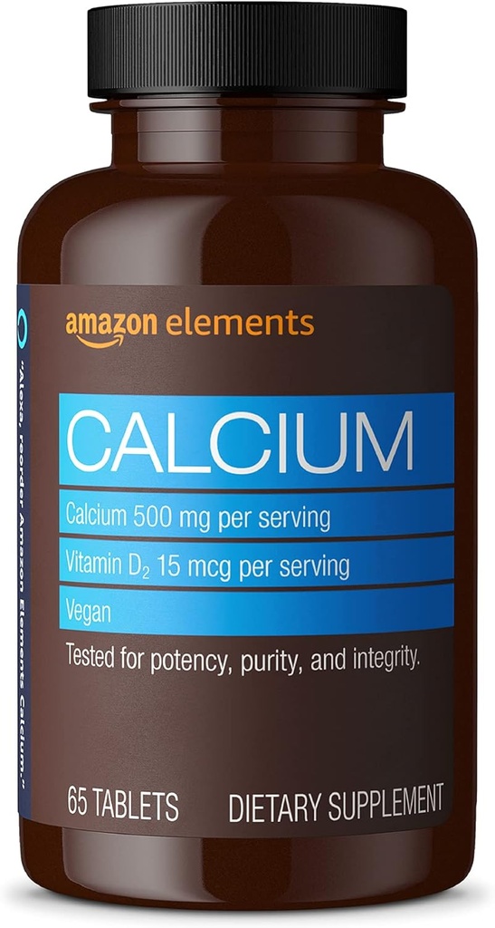 Elemente Kalzium plus Vitamin D, Kalzium 500mg mit D2 600IU, Vegan, 65 Tabletten (2 Monat Versorgung) (Verpackung kann variieren), Unterstützt starke Knochen und Immungesundheit