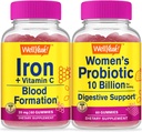 WellJa Iron+Vitamin C + Probiotics Frauen 10B CFU, Gummis Bundle - Große Verkostung, Vitamin-Ergänzung, Glutenfrei, GMO frei, Kaugummi