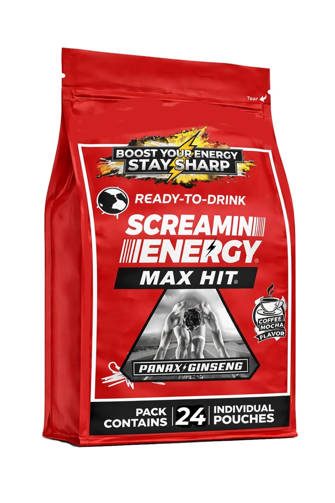 Screamin Energy Max Hit - Energy Shots Extra Strength mit Ginseng & Caffeine - 100% B-1, B-2, B-3, B-6, B-7 und B12 Coffee Mocha, 24 Count