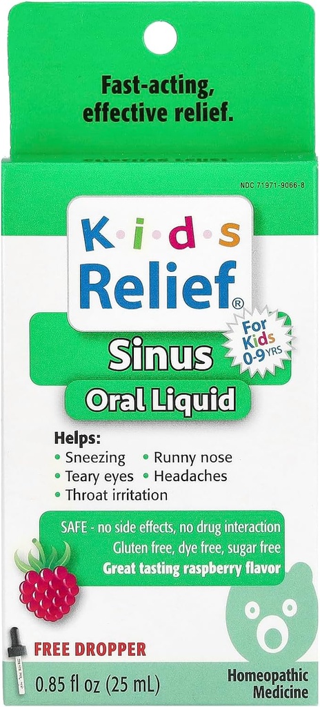 Kids Relief for Sinus-Oral Liquid for Ages 0-9 Years Raspberry, 0,85 Fl Oz