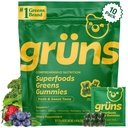 Gruns adulte Super Greens Gummies - Superfood Gummy Bears avec Spiruline, Chlorella et prébiotiques pour la santé digestive - Supplément adaptogène avec 20 vitamines et minéraux, faible sucre- 2 semaines d'approvisionnement