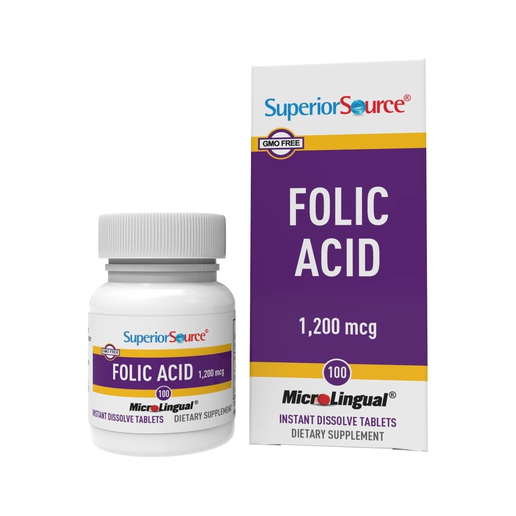 Source supérieure Acide folique 1200 mcg - Supporte le système cardiaque, immunitaire et nerveux - 100 comprimés sublinguals