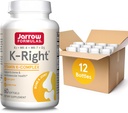 Jarrow Formulas K-Right - Vitamin K-Komplex (K1, MK-4, MK-7, D3) - 60 Servierungen (Softgels) - Nahrungsergänzungsmittel für Knochen & Herz-Kreislauf-Gesundheitsunterstützung - Vitamin K2 MK-7 - Glutenfrei, Packung von 12