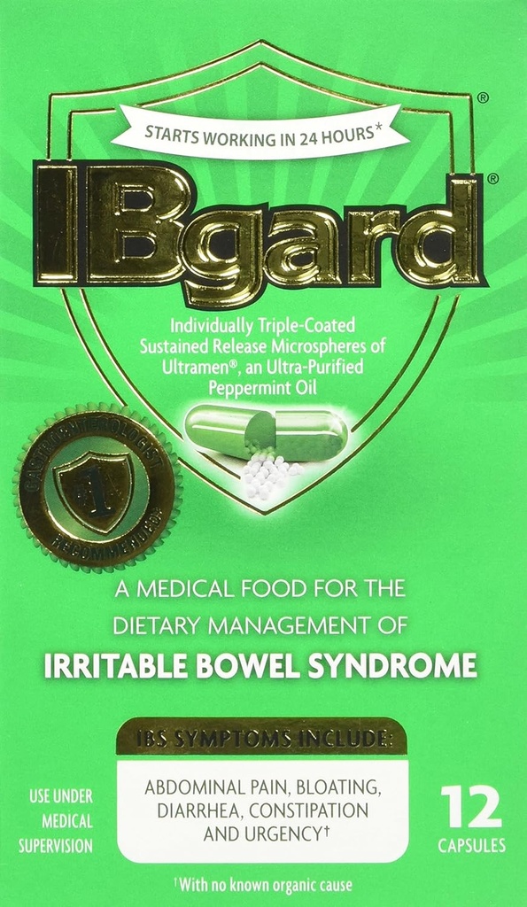 IBgard for Irritable Bowel Syndrom (IBS) Relief Bloating Gas 12 Kapseln Small Box 90mg Ultra gereinigtes Pfefferminzöl Gut für erste Timer