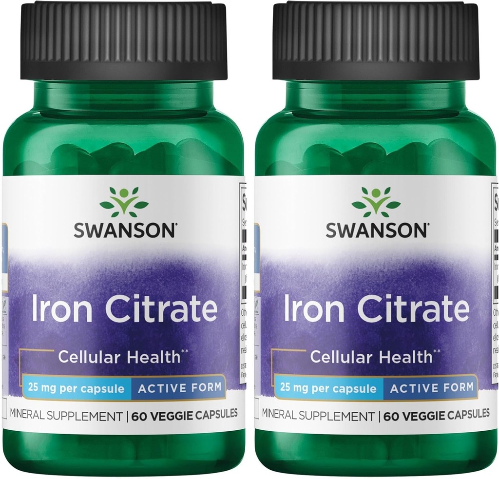 Swanson Eisen Citrate 25 Milligramme 60 Veg Kapseln (2 Packung)