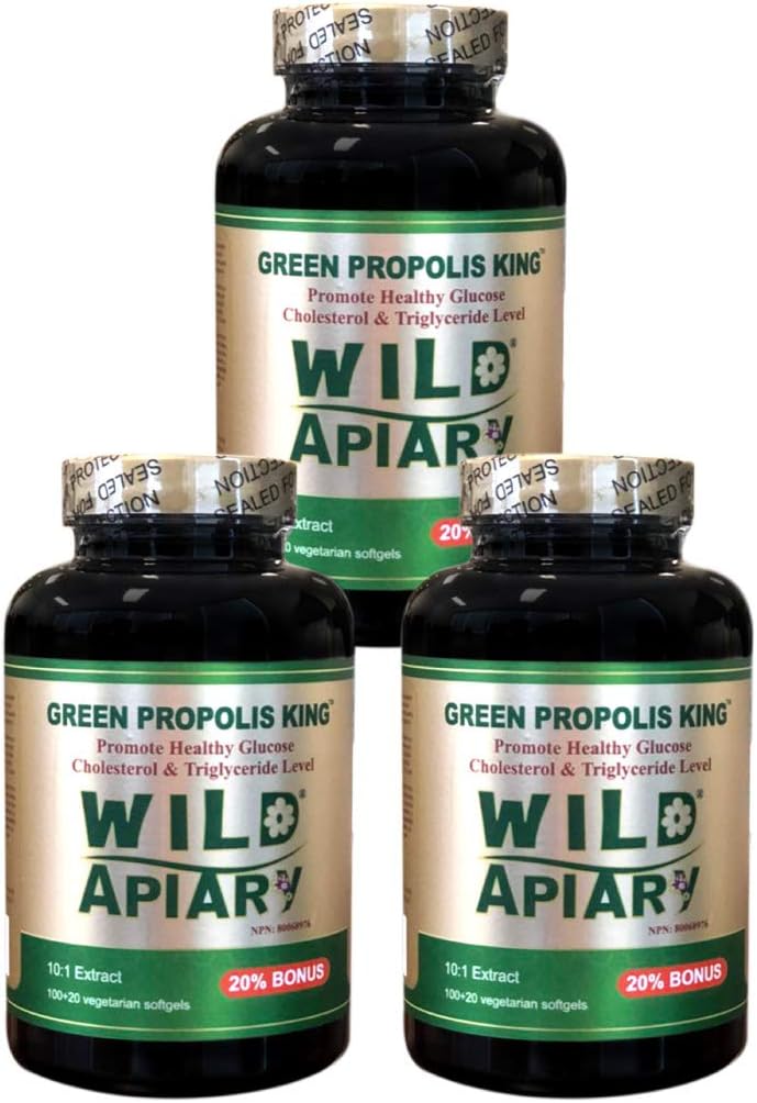 Generische 3 Flaschen Wild Apiary Brazilian Green Bee Propolis King Vegetable Softgels (120 caps)-Non Alcoholic, Wax Free, Sugar Free,